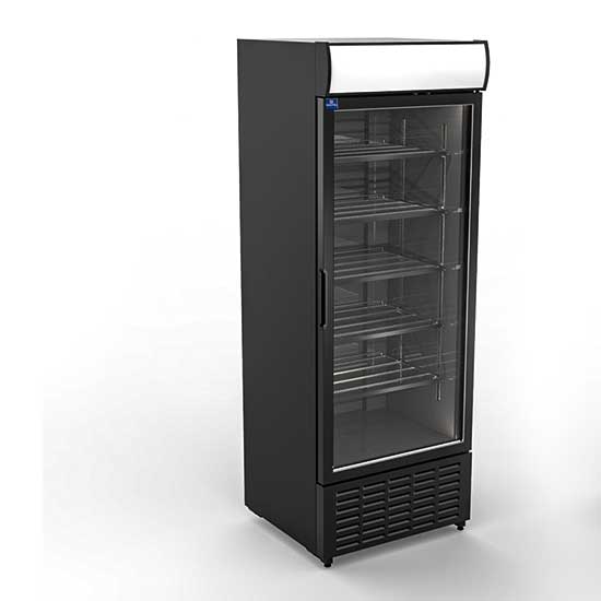 Mastro Getränkekühlvitrine 707 Liter mit Glastür und Werbedisplay, 5 Roste, +1°/+10°C - Farbe schwarz
