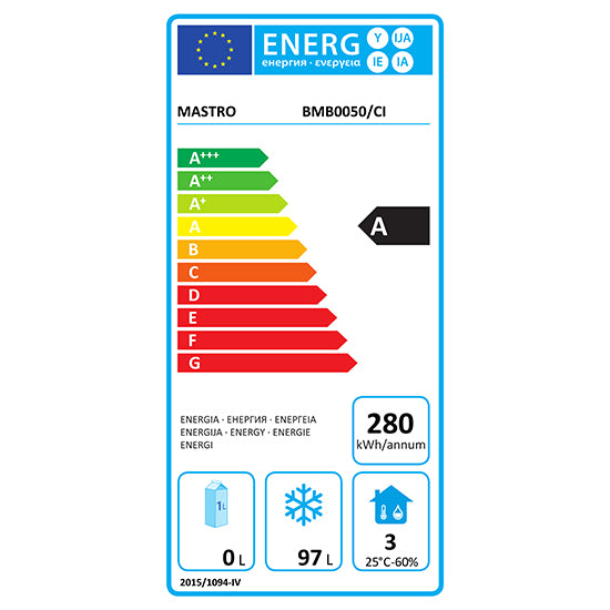 Mastro Tiefkühlschrank (unterbaufähig), Edelstahl und ABS, Silber und Weiß, 0,800kW, 230V, 200L, 590x670x840mm