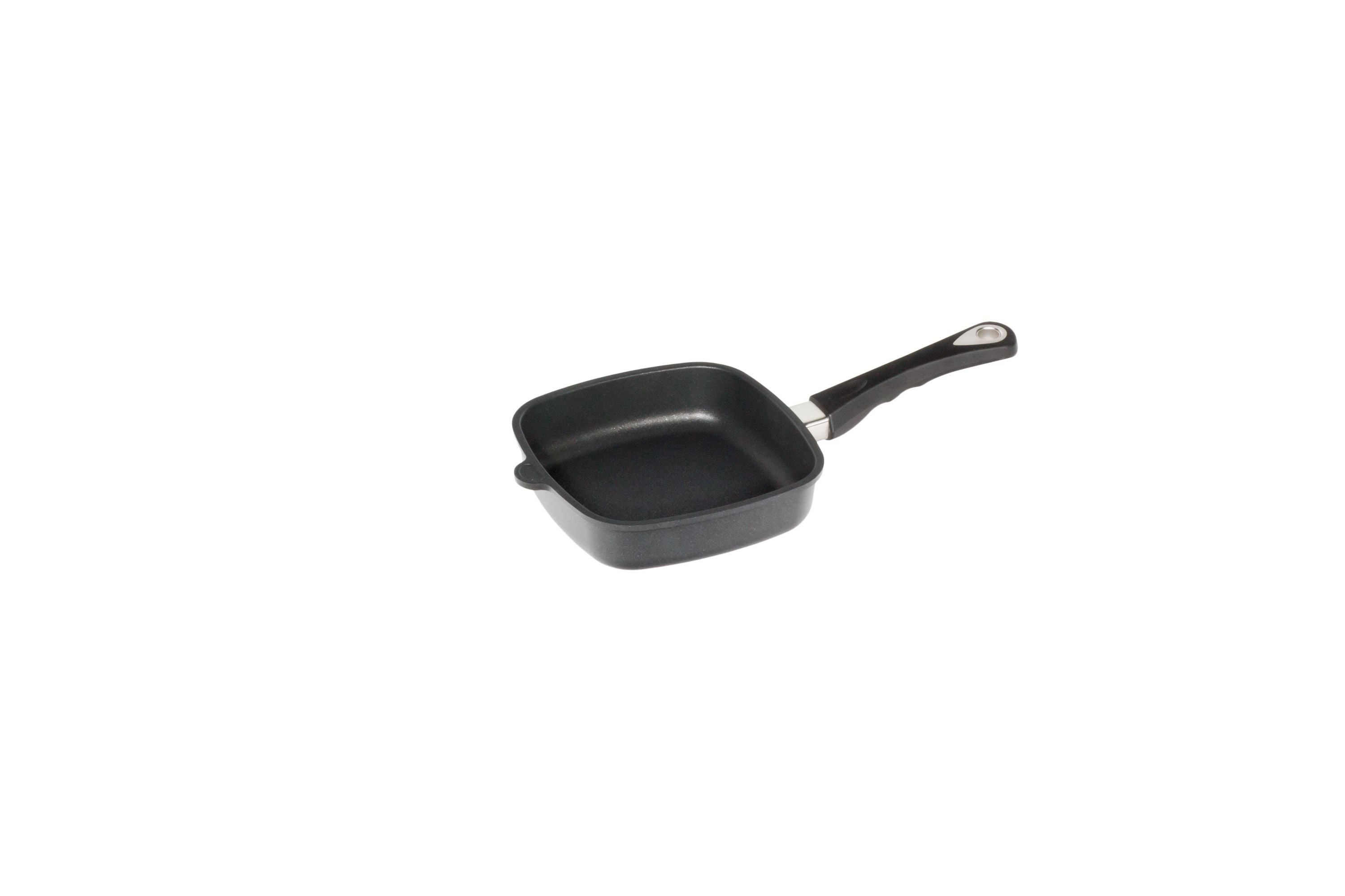 AMT Eckpfanne "Flach" (Mit festem Stiel), Aluminiumguss, Schwarz, Abmessungen: 20x20cm, 26x26cm, 28x28cm