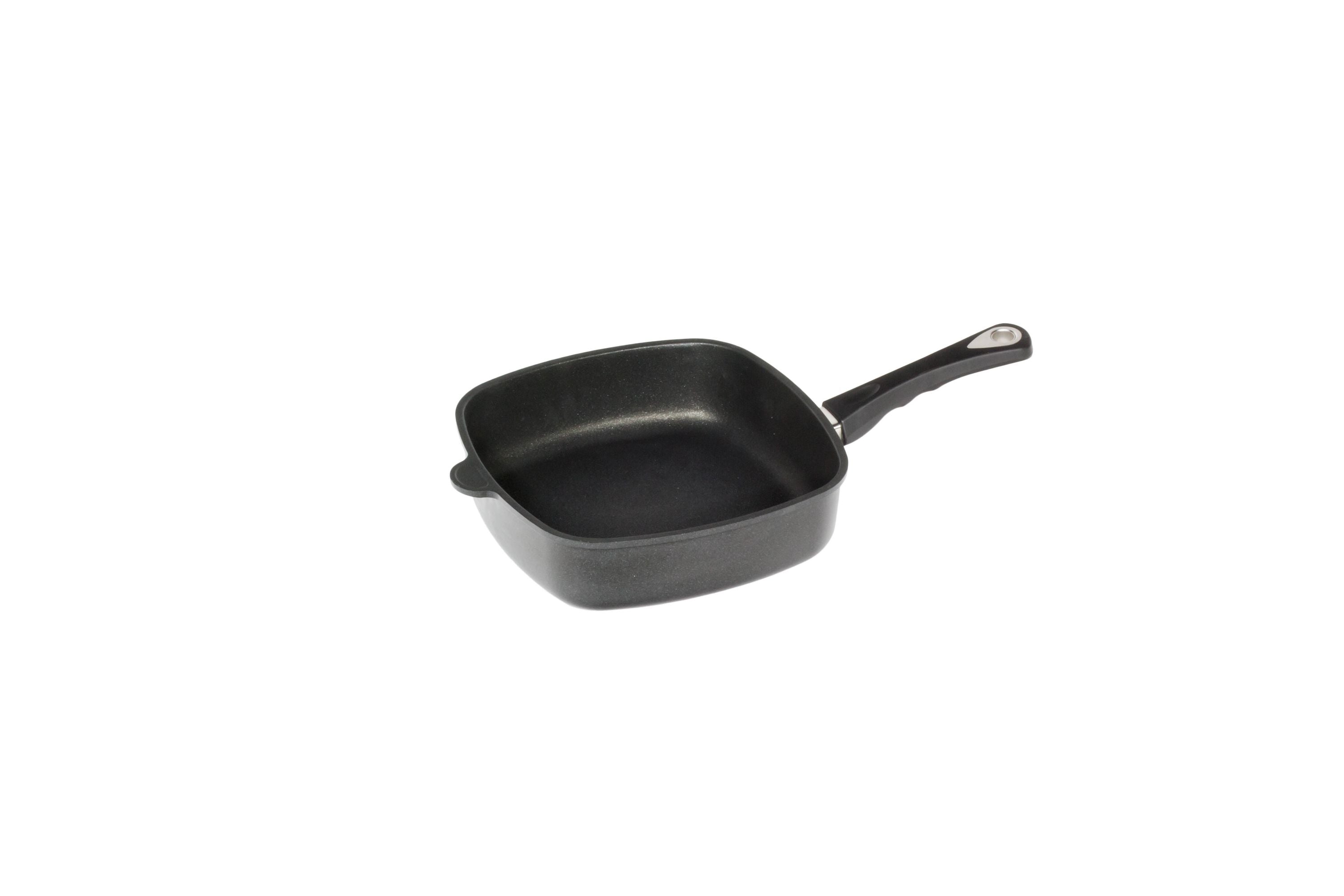 AMT Eckpfanne "Hoch" (Mit festem Stiel), Aluminiumguss, Schwarz, Abmessungen: 24x24cm, 26x26cm