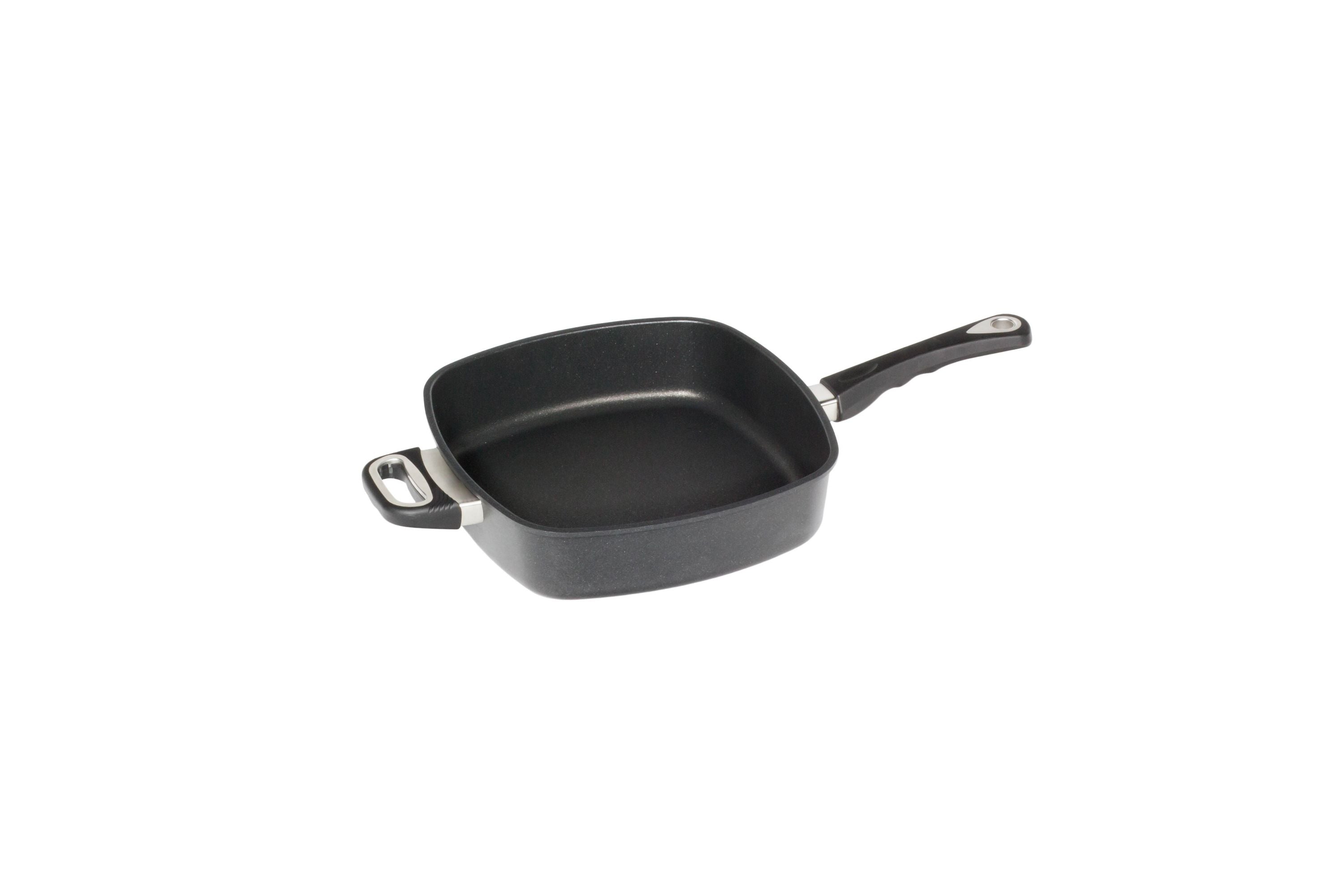 AMT Eck-Pfanne (Mit Griff und Stiel), Aluminiumguss, Schwarz, Abmessungen: 26x26cm, 28x28cm