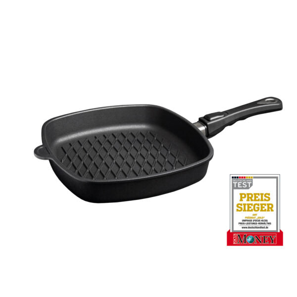 AMT Eckpfanne "Hoch" (BBQ-Muster), Aluminiumguss, Schwarz, 28x28cm, Höhe: 5cm