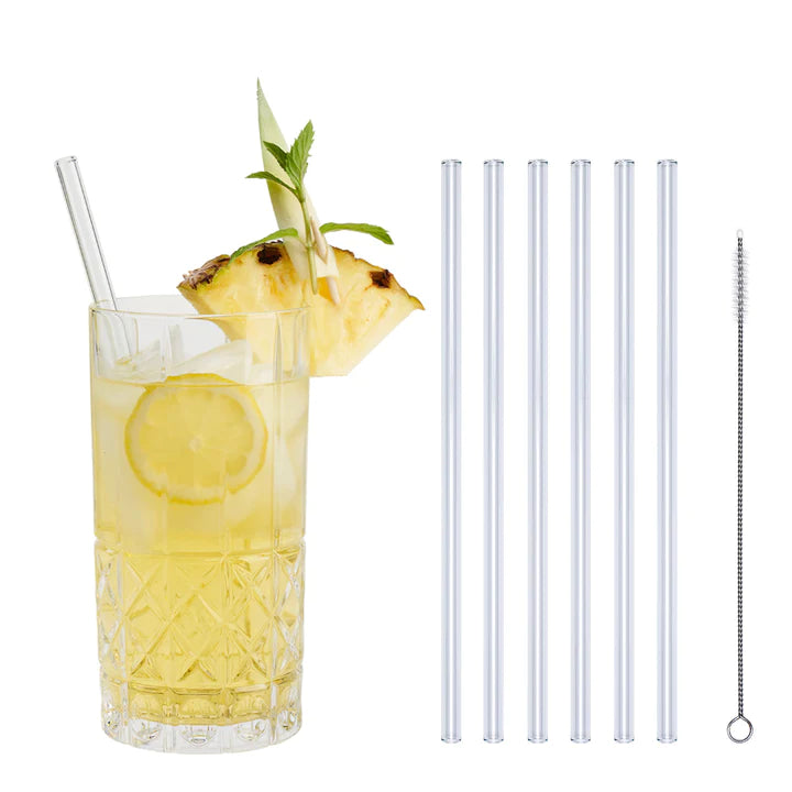 Klare Glas Trinkhalme + Nylon-Reinigungsbürste - NOPLASTIK