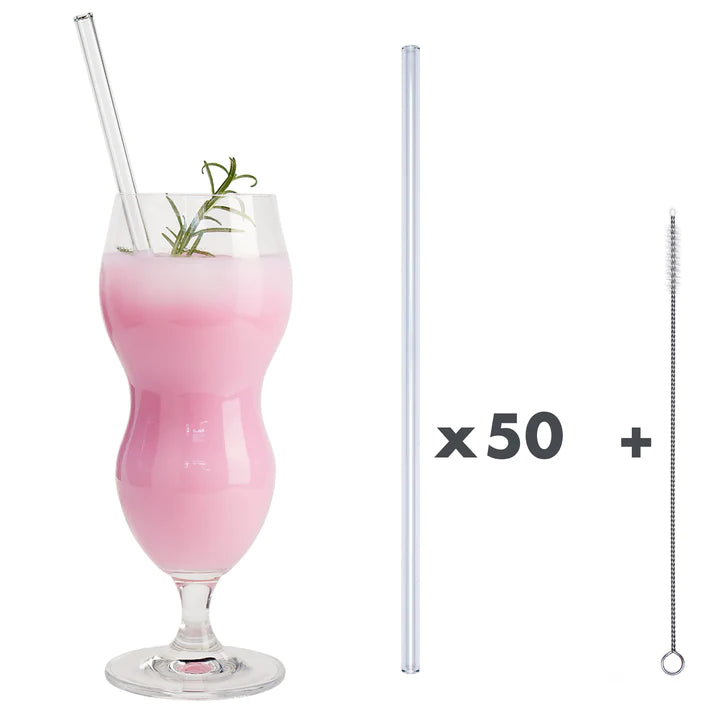 Klare Glas Trinkhalme + Nylon-Reinigungsbürste - NOPLASTIK