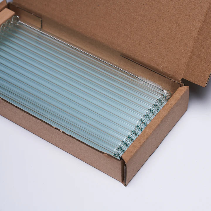 Klare Glas Trinkhalme + Nylon-Reinigungsbürste - NOPLASTIK