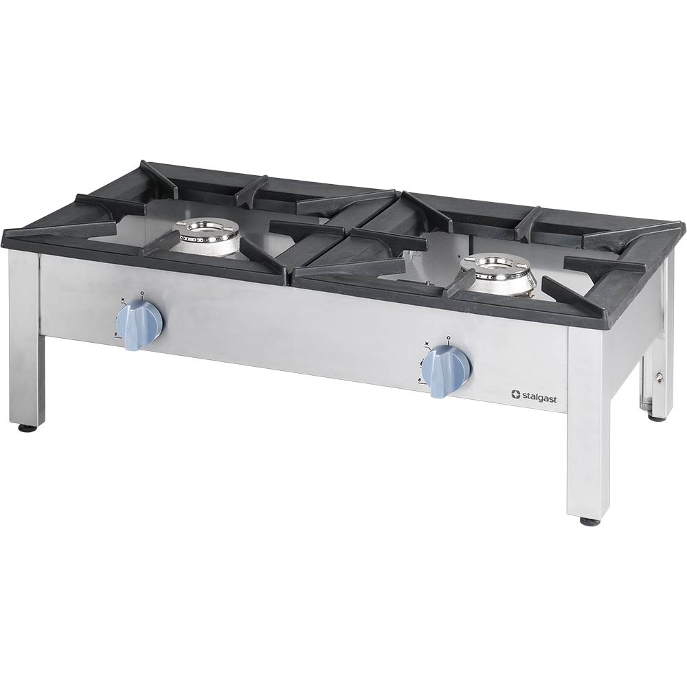 Stalgast Gas-Hockerkocher (G20), Doppelbrenner, Edelstahl, 2x 9kW, 1140x380x607mm