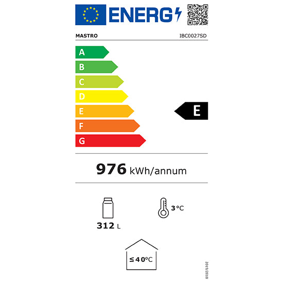 Mastro Getränkekühlschrank (mit 3 Glasschiebetüren), Stahl und Glas, Schwarz, 0,250kW, 230V, 310L, 1380x500x910mm