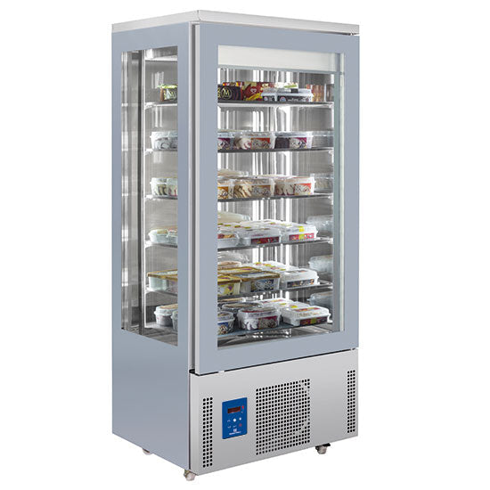Mastro Tiefkühlvitrine 4-seitig Glas mit Umluftkühlung und 5 quadratischen Glasböden, -15°/-25°C