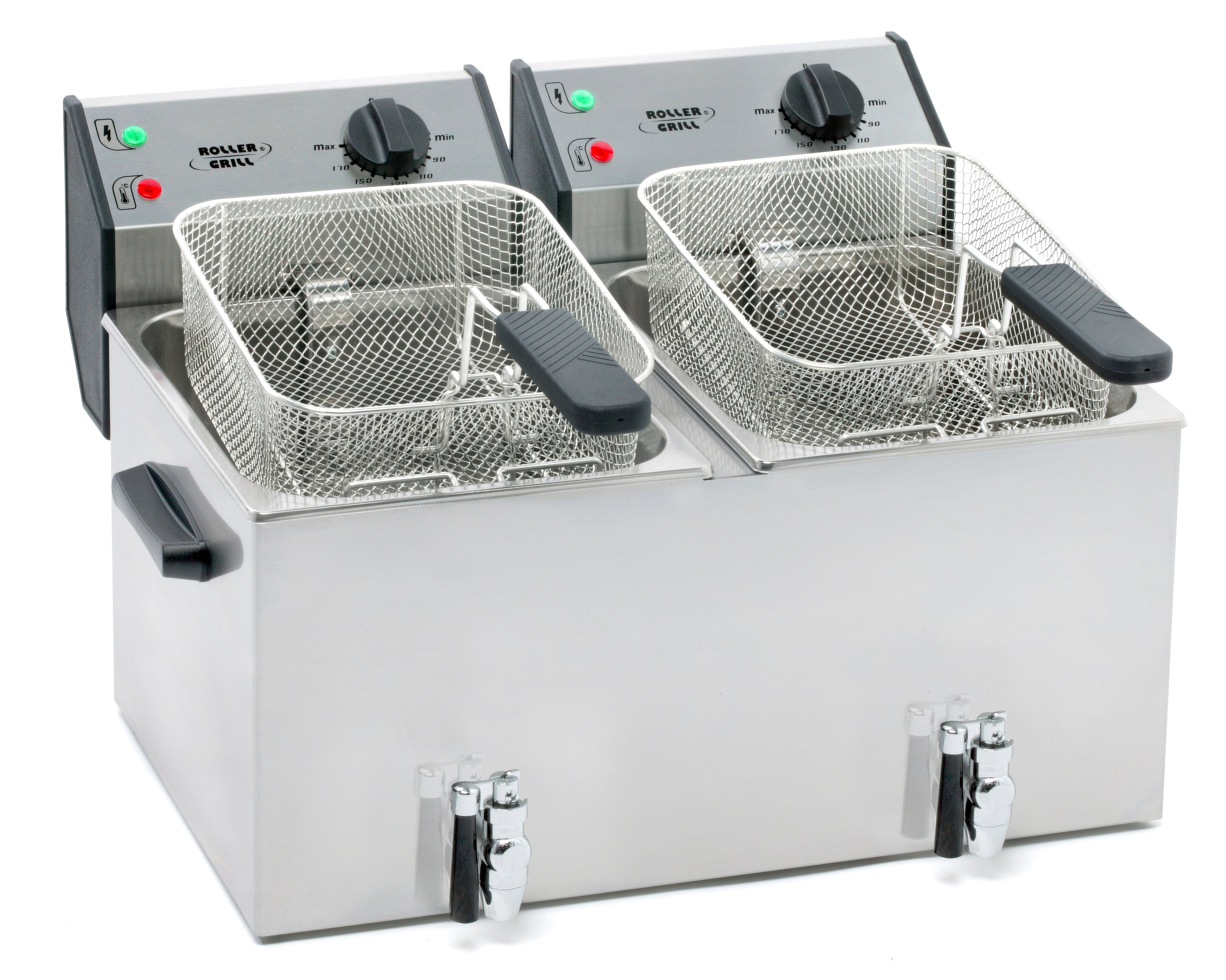 Stalgast ROLLER GRILL Fritteuse mit zwei Becken, mit Ablasshahn, 2 x 8 Liter, Abmessung 590 x 450 x 370 mm (BxTxH)