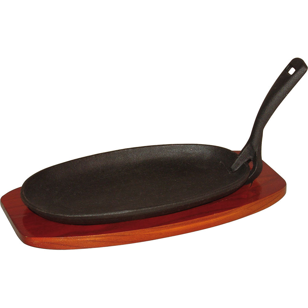 Stalgast Servierpfanne aus Gusseisen mit Holzuntersetzer, Abmessung 24 x 14 cm