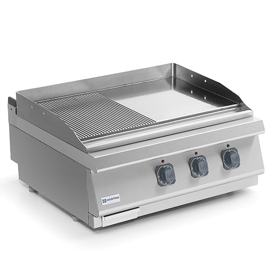 Mastro Elektro-Grillplatte, Tischmodell, 1/2 glatte und 1/2 gerillte verchromte Platte