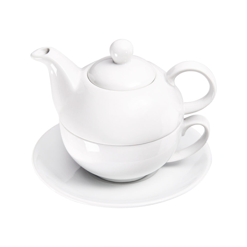Stalgast Teekanne (Mit Tasse und Untertasse), Porzellan, Serie: Isabell, Weiß, Inhalt: 350ml