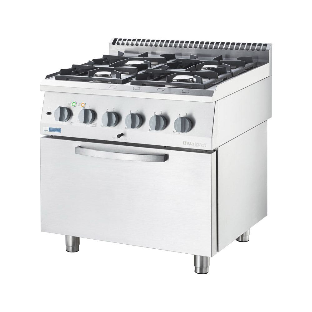 Stalgast Gasherd ECO 4 Brenner mit Elektro-Heißluftofen (600 x 400 mm / GN 1/1) Serie 700 ND - G20, 4-Brenner (4x3,5 kW)
