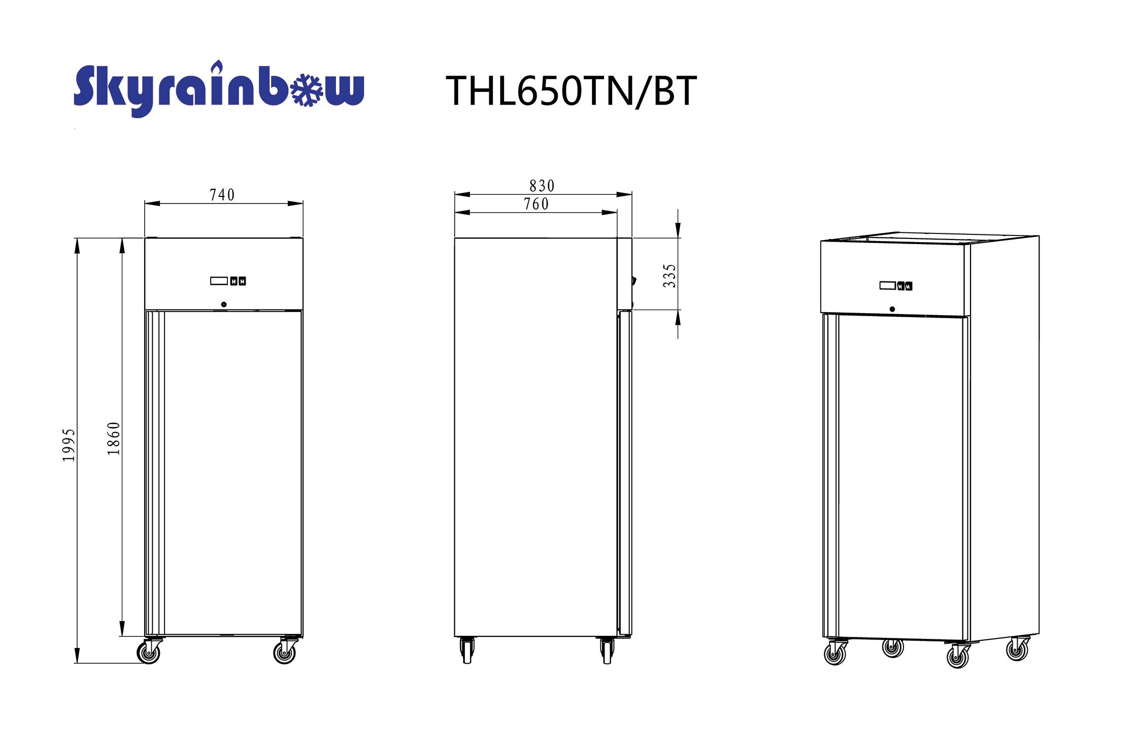 Skyrainbow Edelstahlkühlschrank, Inhalt 610 Liter, GN2/1
