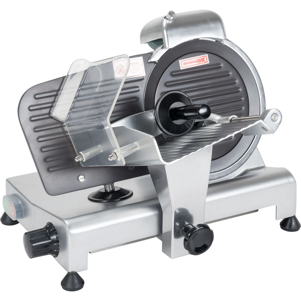 Stalgast Elektro Aufschnittmaschine (inkl. antihaftbeschichteter Anschlagplatte), Aluminium, Silber, Durchmesser vom Messer: 220mm, 0,32kW, 230V, 380x340x440mm