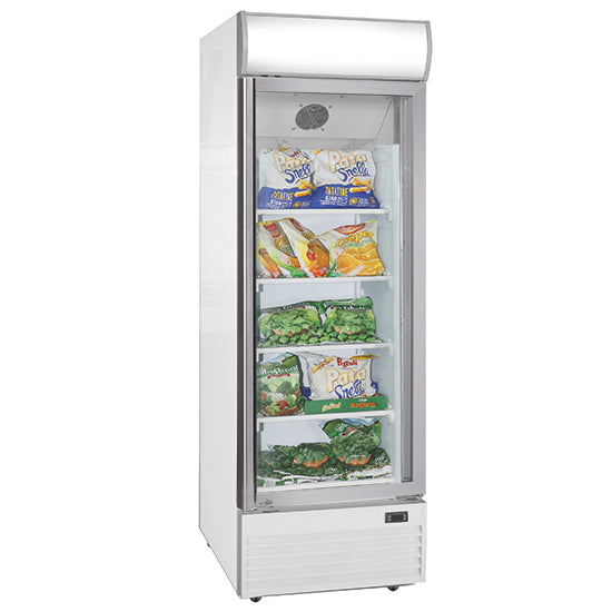 Tiefkühlvitrine mit Glastür und Werbedisplay, 400 Liter, 690x730x2080 mm