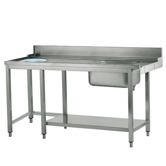 Mastro linker Zulauftisch mit Becken rechts und Abfallloch, B=1200 mm