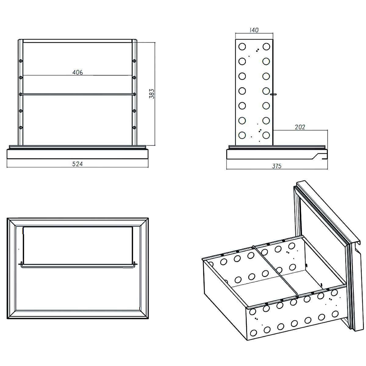 Vaiotec Barkühltisch "EASYLINE" (4 Schubladen), Edelstahl, Schwarz, 0,39kW, 230V, 280L, 1465x520x840mm