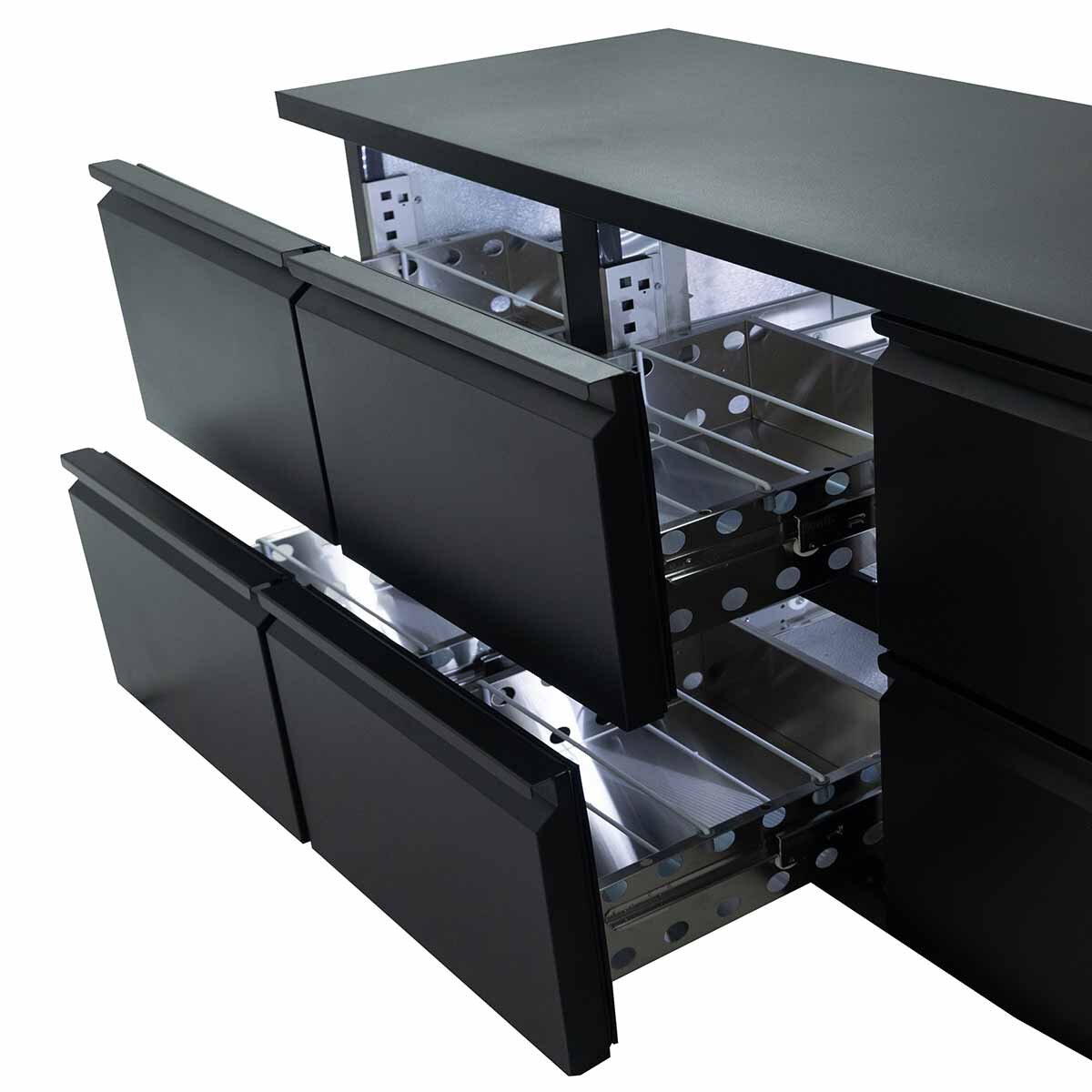 Vaiotec Barkühltisch "EASYLINE" (6 Schubladen), Edelstahl, Schwarz, 0,93kW, 230V, 425L, 2005x520x840mm
