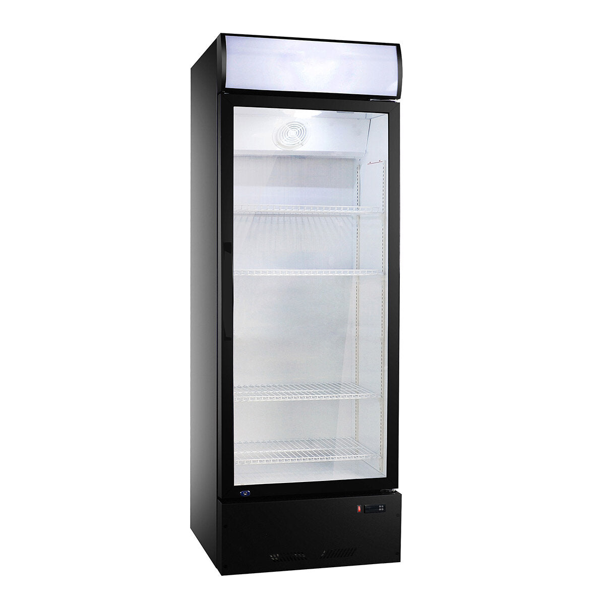 Vaiotec Getränkekühlschrank (mit Glastür und Leuchtaufsatz), Edelstahl und Glas, Schwarz und Transparent, 289L, 0,155kW, 230V, 600x570x1830mm