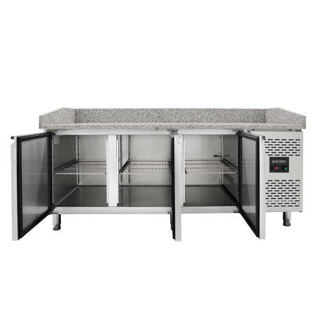 Vaiotec Pizzakühltisch " EASYLINE 800" (3-türig), Edelstahl und Granit, Silber und Grau, 0,33kW, 230V, 2020x800x1000mm