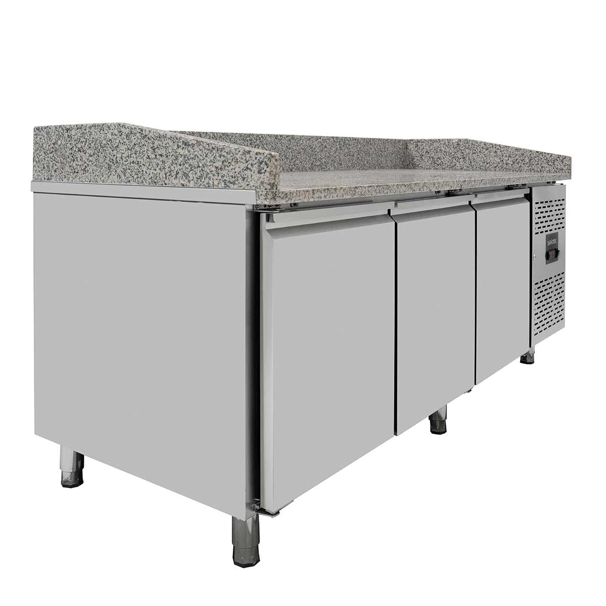 Vaiotec Pizzakühltisch " EASYLINE 800" (3-türig), Edelstahl und Granit, Silber und Grau, 0,33kW, 230V, 2020x800x1000mm