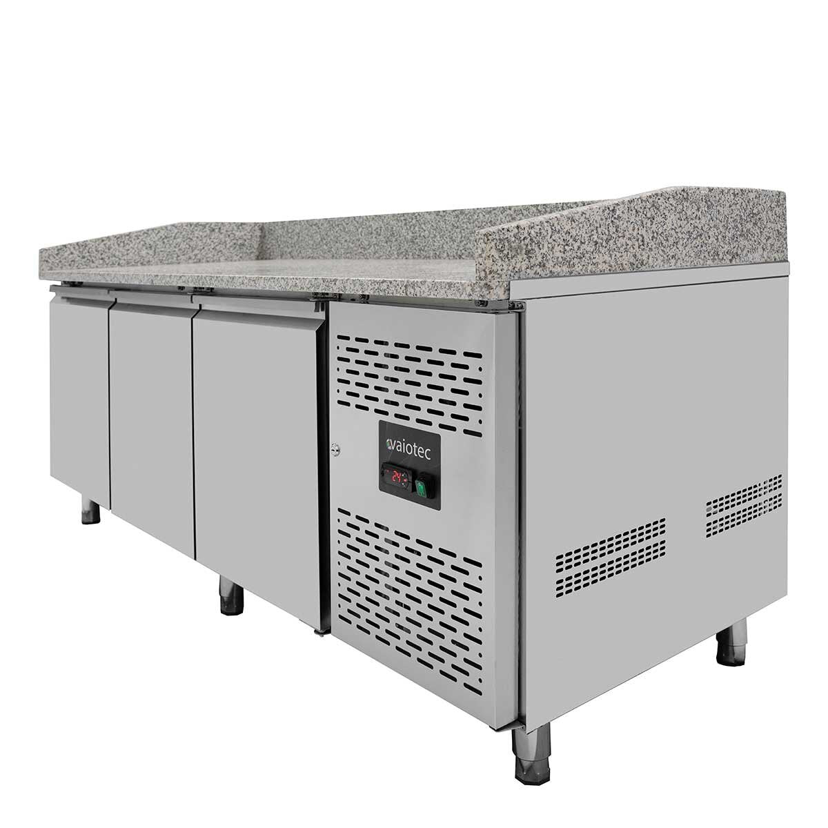 Vaiotec Pizzakühltisch " EASYLINE 800" (3-türig), Edelstahl und Granit, Silber und Grau, 0,33kW, 230V, 2020x800x1000mm