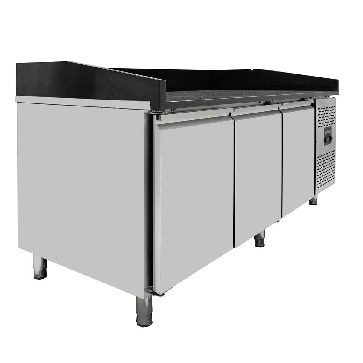 Vaiotec Pizzakühltisch "EASYLINE 800" (3-türig), Edelstahl und Granit, Silber und Schwarz, 0,33kW, 230V, 2020x800x1000mm