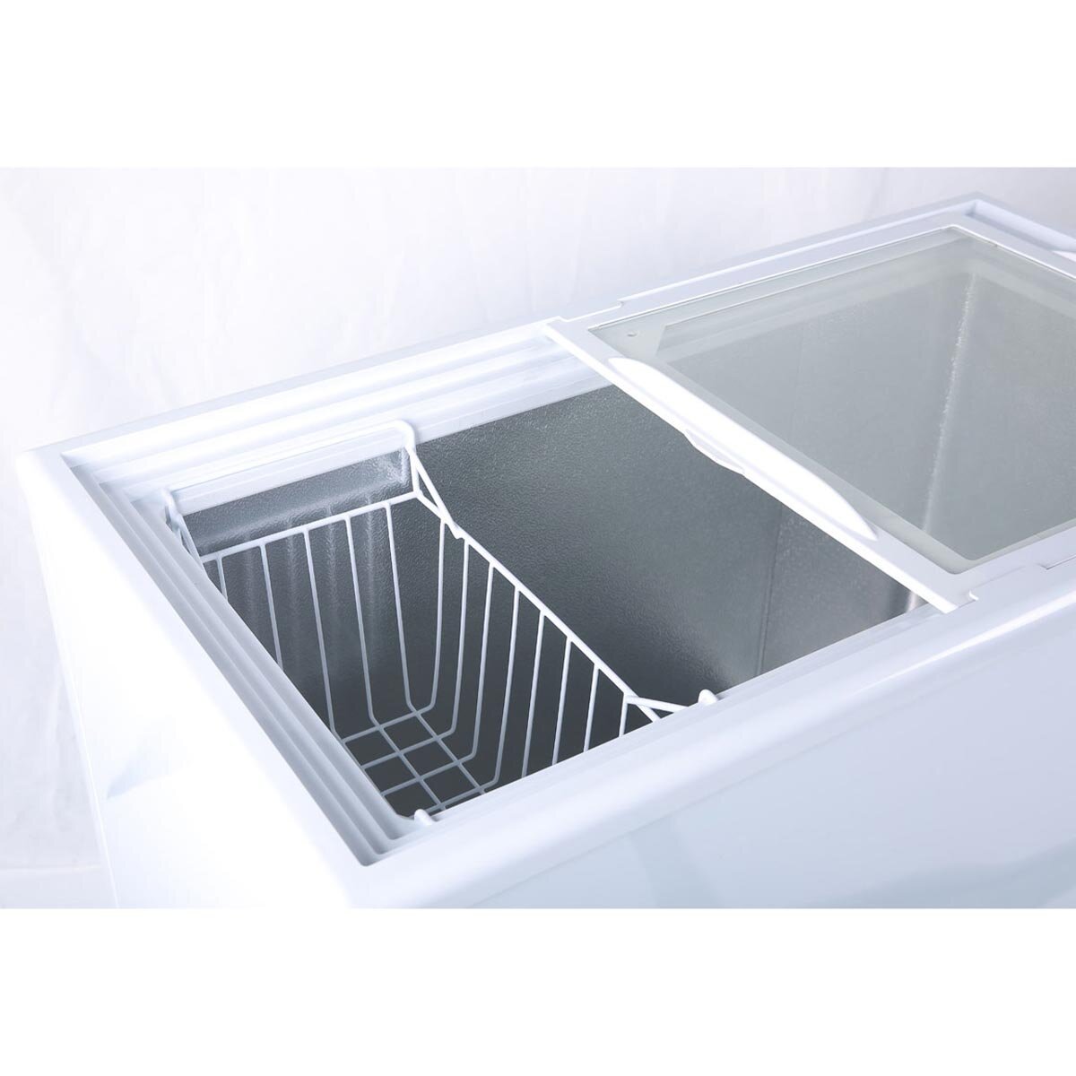 Vaiotec Tiefkühltruhe "EASYLINE" (mit Glasschiebedeckel), Aluminium, Weiß, 0,095kW, 230V, 100L, 585x525x840mm