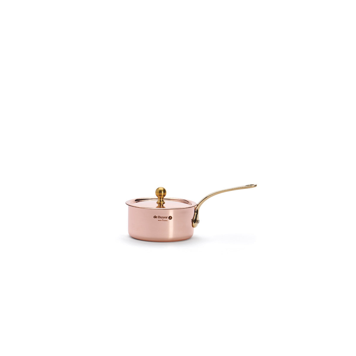 de Buyer Mini-Stielkasserolle (mit Messinggriff, mit Deckel), Kupfer, Edelstahl und Messing, Kupfer und Gold, Serie: INOCUIVRE, Durchmesser: 9cm