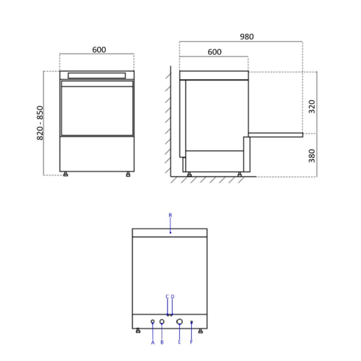 Vaiotec Geschirrspülmaschine "TOPLINE" (mit LED-Display), Edelstahl, Silber, 6,2kW, 400V, 600x600x820mm (VT-S DW54 DRD)