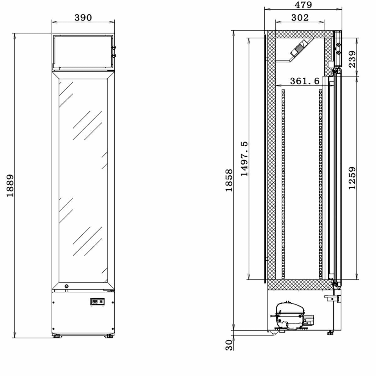 Vaiotec Getränkekühlschrank "TOPLINE" (Mit LED-Beleuchtung), Edelstahl und Kunststoff, Schwarz und Weiß, 0,15kW, 230V, Inhalt: 162L, 390x480x1888mm