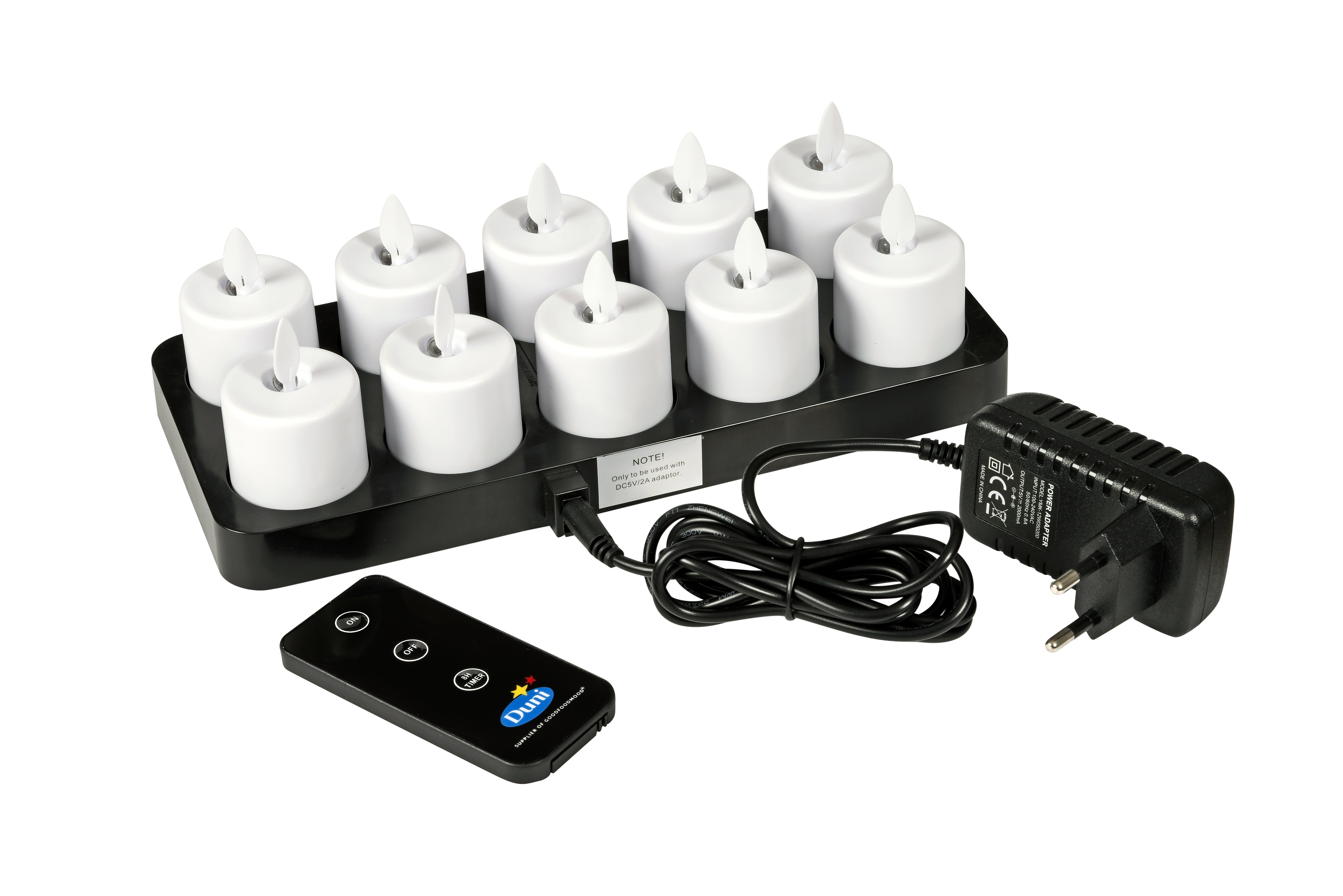 Duni LED Set Moving Flame, wiederaufladbar, Warm White, 10 Stück 38 x Ø 36 mm 25 Std. Weiß, 1 Stk/Krt (1 x 1 Stk)