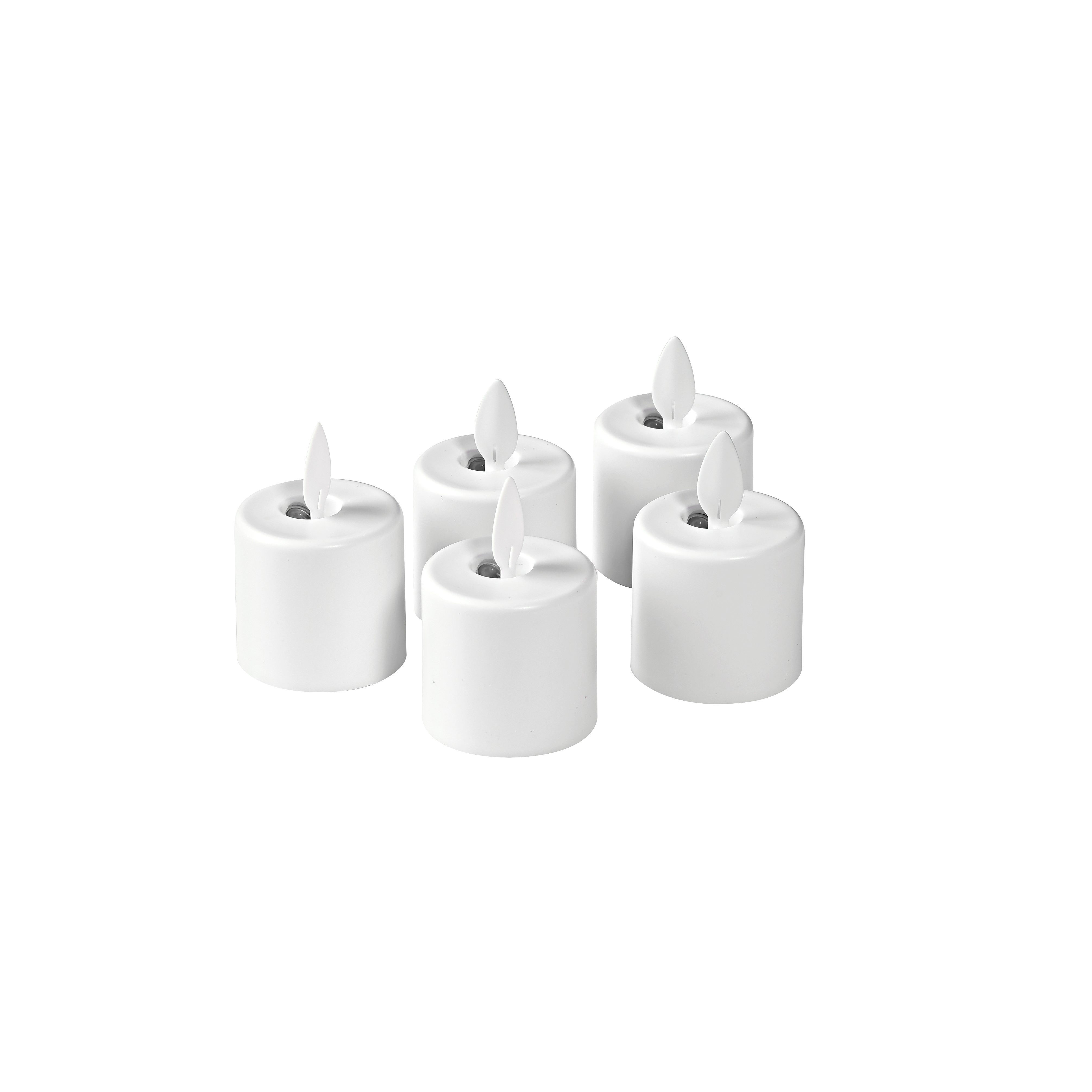 Duni LED Set Moving Flame, wiederaufladbar, Warm White, 5 Stück, Ersatzteil 38 x Ø 36 mm 25 Std. Weiß, 1 Stk/Krt (1 x 1 Stk)