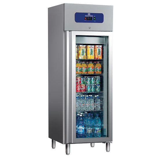 Mastro Kühlschrank 400 Liter aus Edelstahl mit Glastür, 460x485 mm, -2°/+8°C