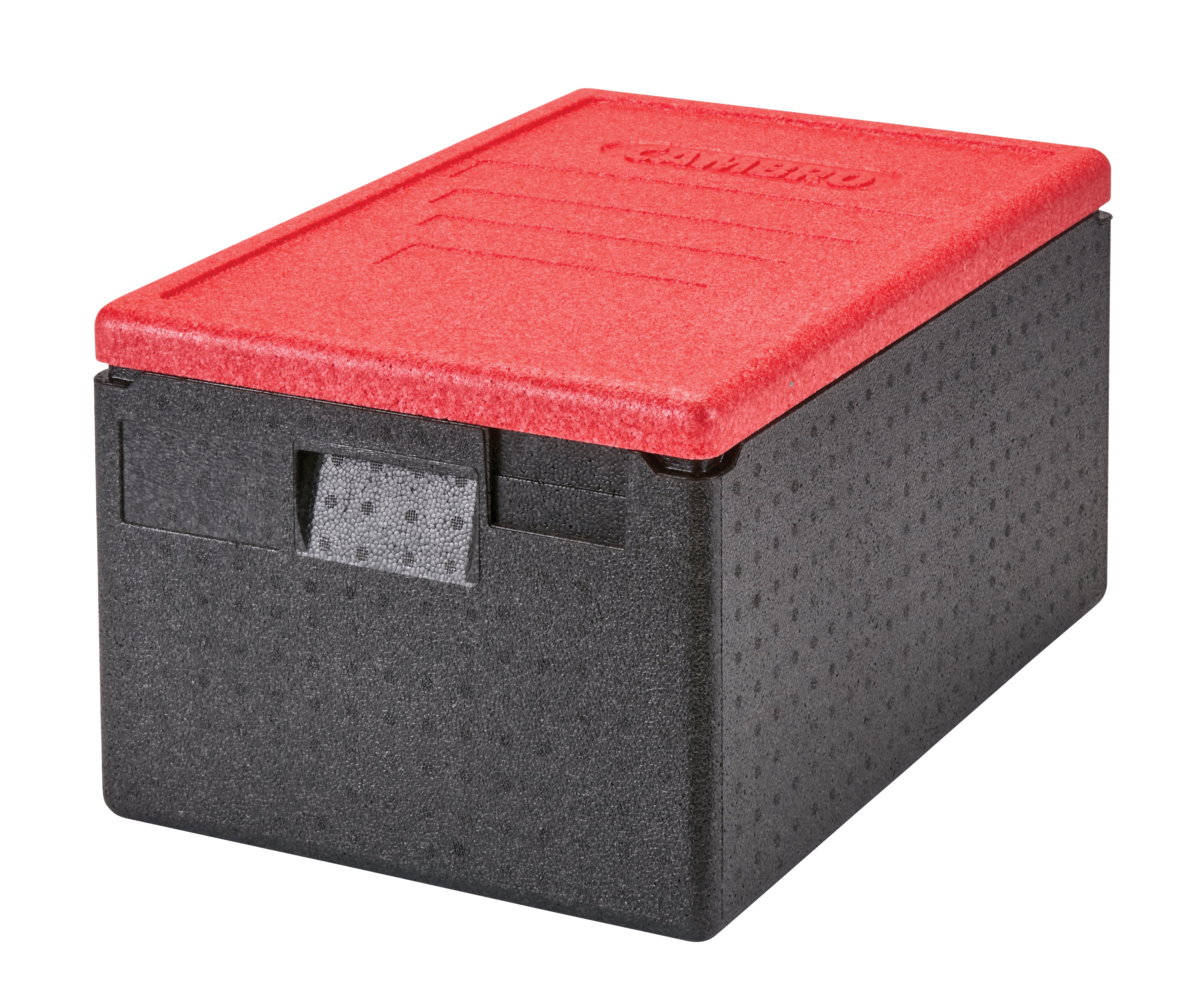 Cambro Cam GoBox® Toplader, Transportbox schwarz mit Deckel, rot, passend für GN 1/1 150 mm tief, 1 Stück im Karton - EPP160CL365