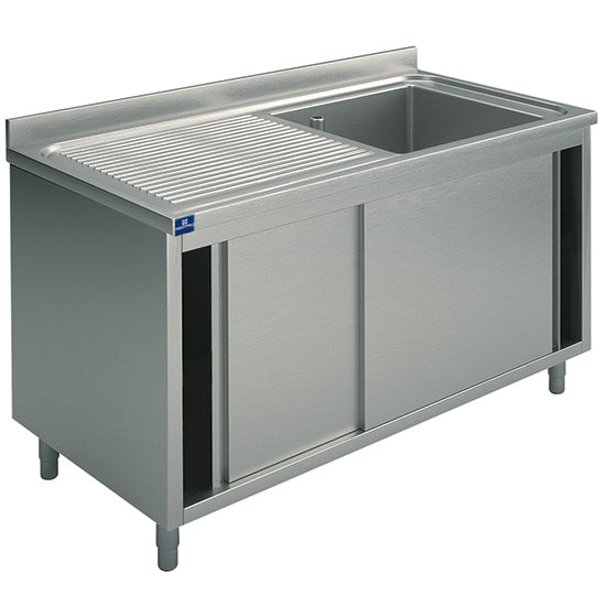 Mastro Spülschrank, 1 Becken, Tropftasse links, mit Schiebetüren, 1200x600 mm