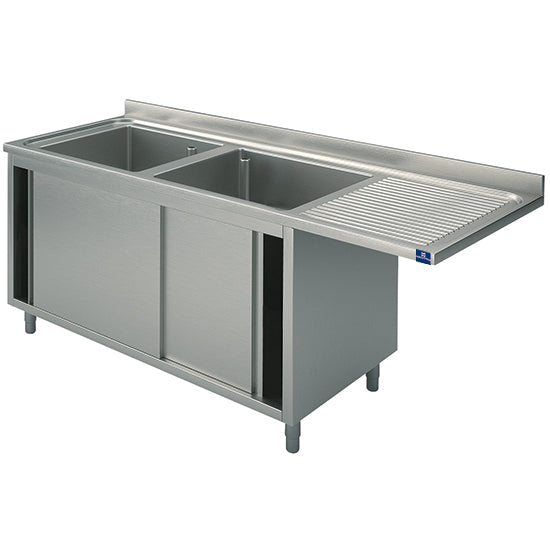 Mastro Spülschrank mit Schiebetüren für Einbau-Geschirrspüler, 2 Becken links, 1600x700 mm
