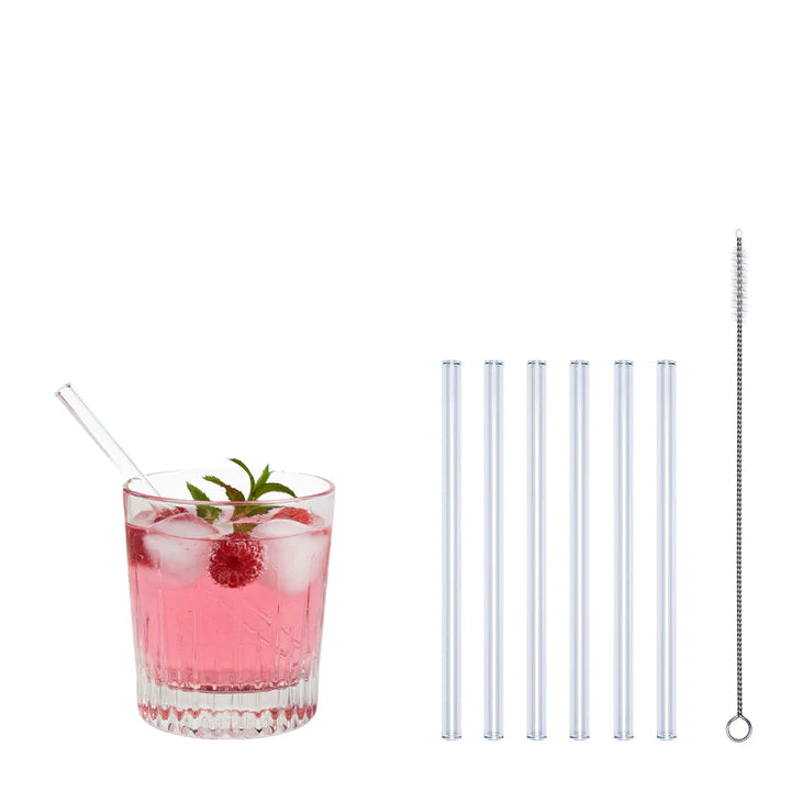 Klare Glas Trinkhalme + Nylon-Reinigungsbürste - NOPLASTIK