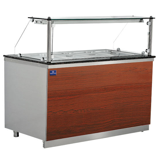 Mastro Bainmarie Theke auf offenem Unterbau 5x GN 1/1 mit gerader Frontverglasung, +30°/+90°C